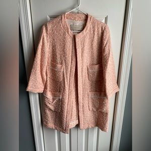 Zara Basic Womens Pink and White Textured Long Blazer Jacket Size Medium